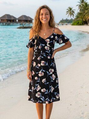Sienna Sky Black Cold Shoulder Floral Dress